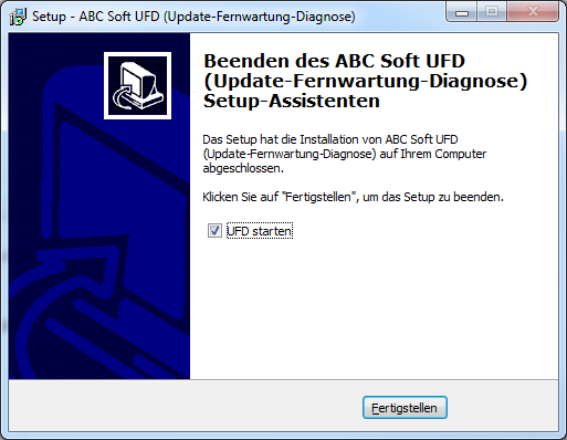 Abschlussfenster des Setups mit Option „UFD starten"