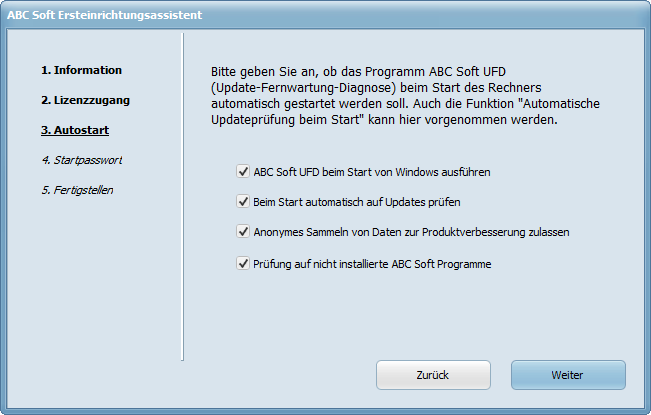 Formular „Autostart" mit Häkchen-Optionen